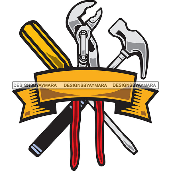 Tools 4 Red Wrench Black Silver Hammer Gold Banner Logo SVG JPG PNG Vector Clipart Cricut Silhouette Cut Cutting