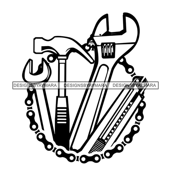 Handyman Tool Kit Set Symbol Design Vector Mechanic Toolbox Technician Equipment Hammer Wrench  B/W SVG Cutting Files For Silhouette and Cricut