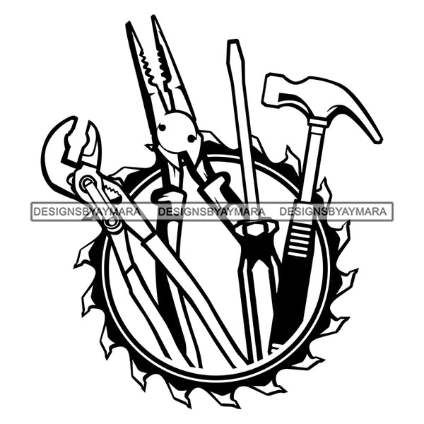 Handyman Tool Kit Set Symbol Design Vector Mechanic Toolbox Technician Screwdriver Hammer Wrench  B/W SVG Cutting Files For Silhouette and Cricut