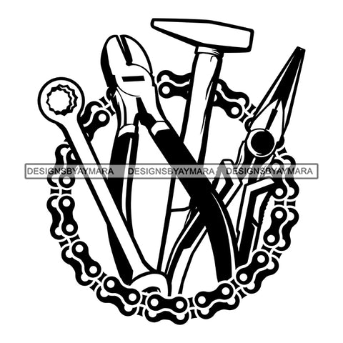 Handyman Tool Kit Set Symbol Design Vector Mechanic Toolbox Technician Equipment Welding Hammer Wrench Plier B/W SVG Cutting Files For Silhouette and Cricut