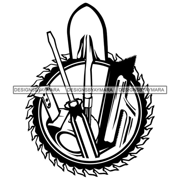 Handyman Tool Kit Set Symbol Design Vector Mechanic Toolbox Technician Shovel Screwdriver  B/W SVG Cutting Files For Silhouette and Cricut