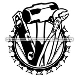 Handyman Tool Kit Set Symbol Design Vector Mechanic Toolbox Technician Torpedo Level Adjustable Wrench  B/W SVG Cutting Files For Silhouette and Cricut