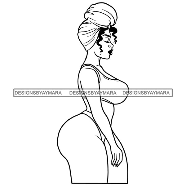 BBW Curvy Voluptuous Nubian Thick Afro Woman Turban Melanin Morena Bella Afro Puff Kinky Hair Designs For T-Shirt and Other Products SVG PNG JPG Cutting Files For Silhouette Cricut and More!