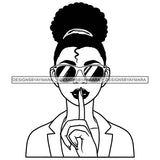 Afro Puff Kinky Hair Ponytails Hand In Mouth Quiet Woman Sunglasses Melanin Morena Bella Afro Designs For T-Shirt and Other Products SVG PNG JPG Cutting Files For Silhouette Cricut and More!