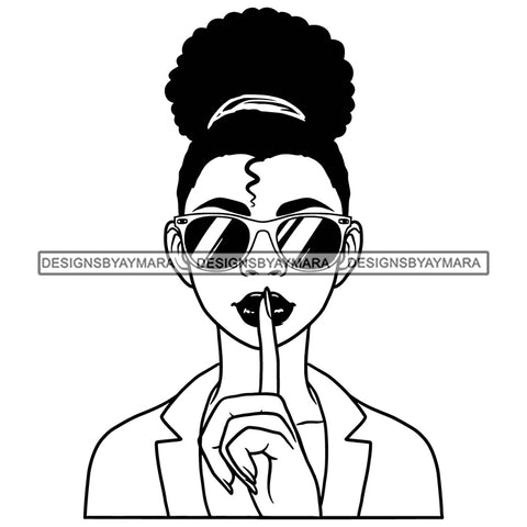 Afro Puff Kinky Hair Ponytails Hand In Mouth Quiet Woman Sunglasses Melanin Morena Bella Afro Designs For T-Shirt and Other Products SVG PNG JPG Cutting Files For Silhouette Cricut and More!