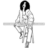 Fashion Afro Woman Jeans Outfit Sitting Melanin Morena Bella Afro Puff Kinky Hair Designs For T-Shirt and Other Products SVG PNG JPG Cutting Files For Silhouette Cricut and More!