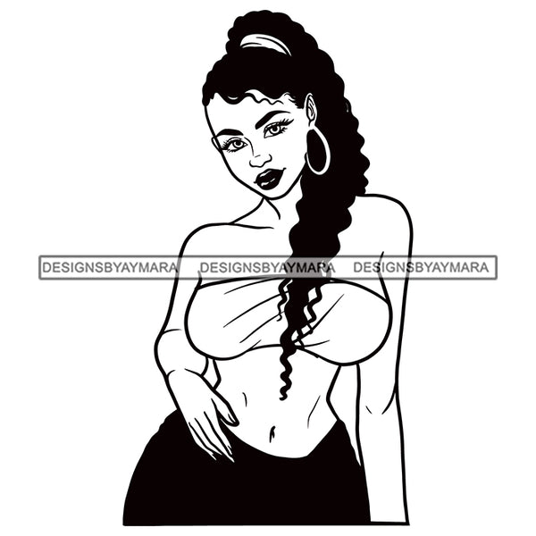 Afro Woman Long Ponytail Small Waist Curvy Melanin Morena Bella Afro Puff Kinky Hair Designs For T-Shirt and Other Products SVG PNG JPG Cutting Files For Silhouette Cricut and More!