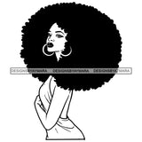 Nubian Black Woman  Big Afro Puff Kinky Hair Big Hoop Earrings Melanin Morena Bella Designs For T-Shirt and Other Products SVG PNG JPG Cutting Files For Silhouette Cricut and More!