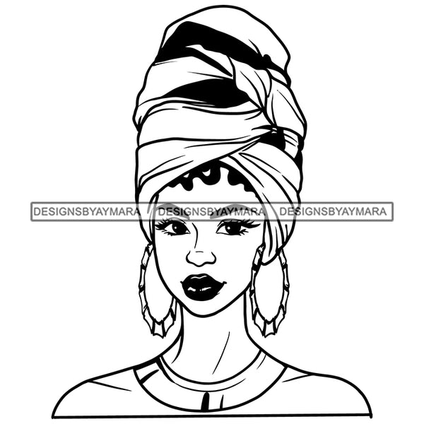 Turban Headwrap Hoop Earrings Afro Woman Melanin Morena Bella Big Afro Puff Kinky Hair Designs For T-Shirt and Other Products SVG PNG JPG Cutting Files For Silhouette Cricut and More!