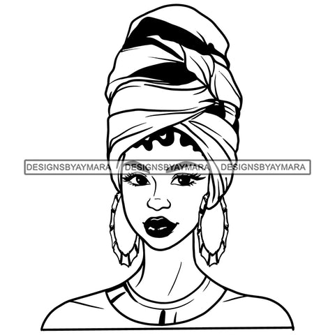 Turban Headwrap Hoop Earrings Afro Woman Melanin Morena Bella Big Afro Puff Kinky Hair Designs For T-Shirt and Other Products SVG PNG JPG Cutting Files For Silhouette Cricut and More!