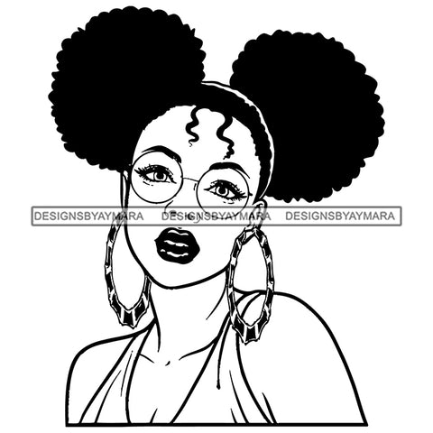 Big Afro Puff Hoop Earrings Ponytails Glasses Afro Woman Melanin Morena Bella Kinky Hair Designs For T-Shirt and Other Products SVG PNG JPG Cutting Files For Silhouette Cricut and More!