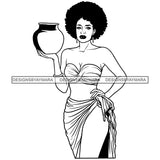 Sexy African Black Woman Caring Water Bucket Melanin Morena Bella Big Afro Puff Kinky Hair Designs For T-Shirt and Other Products SVG PNG JPG Cutting Files For Silhouette Cricut and More!