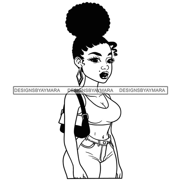 Cute Afro Girl Purse Woman Melanin Morena Bella Big Afro Puff Kinky Hair Designs For T-Shirt and Other Products SVG PNG JPG Cutting Files For Silhouette Cricut and More!