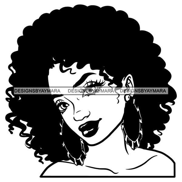 Pretty Afro Woman Long Eyelashes Melanin Morena Bella Big Afro Puff Kinky Hair Designs For T-Shirt and Other Products SVG PNG JPG Cutting Files For Silhouette Cricut and More!