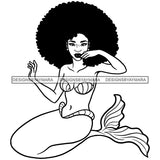 Mermaid Fairy Fish Girl Tail Fantasy Afro Woman Melanin Morena Bella Big Afro Puff Kinky Hair Designs For T-Shirt and Other Products SVG PNG JPG Cutting Files For Silhouette Cricut and More!