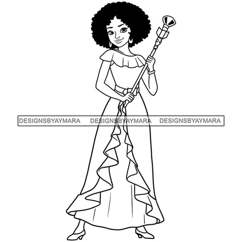 Black Princess Magic Wand Stick Afro Hair Cartoon Illustration Hero's Fantasy Animation Fairy Black Figure Designs For T-Shirt and Other Products SVG PNG JPG Cutting Files For Silhouette Cricut and More!