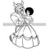 Black Princess Beast and Beauty Love Animal La Bella Y La Bestia Monster Cartoon Illustration Hero's Fantasy Animation Fairy Black Figure Designs For T-Shirt and Other Products SVG PNG JPG Cutting Files For Silhouette Cricut and More!