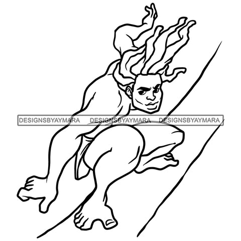 Black Tarzan Dreadlocks Wild Nature Cartoon Illustration Hero's Fantasy Animation Fairy Black Figure Designs For T-Shirt and Other Products SVG PNG JPG Cutting Files For Silhouette Cricut and More!