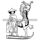 Black Princess Fighter Warrior Dragon Pet Cartoon Illustration Hero's Fantasy Animation Fairy Black Figure Designs For T-Shirt and Other Products SVG PNG JPG Cutting Files For Silhouette Cricut and More!