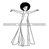 Black Princess Afro Kinky Hair Long Dress Cartoon Illustration Hero's Fantasy Animation Fairy Black Figure Designs For T-Shirt and Other Products SVG PNG JPG Cutting Files For Silhouette Cricut and More!