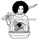 Black Princess Warrior Sword Fighter Afro Kinky Hair Cartoon Illustration Hero's Fantasy Animation Fairy Black Figure Designs For T-Shirt and Other Products SVG PNG JPG Cutting Files For Silhouette Cricut and More!