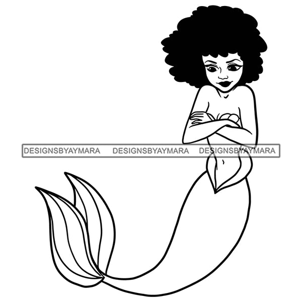 Black Princess Mermaid Tail Afro Hair Cartoon Illustration Hero's Fantasy Animation Fairy Black Figure Designs For T-Shirt and Other Products SVG PNG JPG Cutting Files For Silhouette Cricut and More!