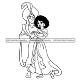 Black Princess Black Aladdin Jasmine Long Dress Afro Hairstyle Cartoon Illustration Hero's Fantasy Animation Fairy Black Figure Designs For T-Shirt and Other Products SVG PNG JPG Cutting Files For Silhouette Cricut and More!