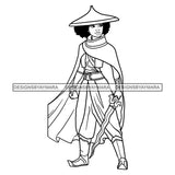 Black Princess Raya Warrior Fighter Justice Sword Hero Long Dress Afro Hairstyle Cartoon Illustration Hero's Fantasy Animation Fairy Black Figure Designs For T-Shirt and Other Products SVG PNG JPG Cutting Files For Silhouette Cricut and More!