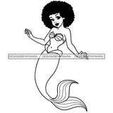 Black Princess Mermaid Tail Afro Hairstyle Cartoon Illustration Hero's Fantasy Animation Fairy Black Figure Designs For T-Shirt and Other Products SVG PNG JPG Cutting Files For Silhouette Cricut and More!