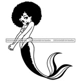 Black Princess Mermaid Tail Afro Hairstyle Cartoon Illustration Hero's Fantasy Animation Fairy Black Figure Designs For T-Shirt and Other Products SVG PNG JPG Cutting Files For Silhouette Cricut and More!