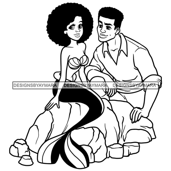 Black Princess Mermaid Prince Jasmine Afro Hairstyle Cartoon Illustration Hero's Fantasy Animation Fairy Black Figure Designs For T-Shirt and Other Products SVG PNG JPG Cutting Files For Silhouette Cricut and More!