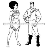 Black Princess Pocahontas Girl Man Afro Hairstyle Cartoon Illustration Hero's Fantasy Animation Fairy Black Figure Designs For T-Shirt and Other Products SVG PNG JPG Cutting Files For Silhouette Cricut and More!