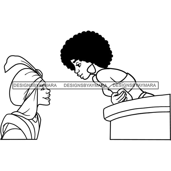 Black Princess Aladdin Balcony Love Proposal Afro Hairstyle Cartoon Illustration Hero's Fantasy Animation Fairy Black Figure Designs For T-Shirt and Other Products SVG PNG JPG Cutting Files For Silhouette Cricut and More!