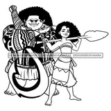 Black Moana Princess Arrow Big Man Tattoo Hawaii Afro Hairstyle Cartoon Illustration Hero's Fantasy Animation Fairy Black Figure Designs For T-Shirt and Other Products SVG PNG JPG Cutting Files For Silhouette Cricut and More!