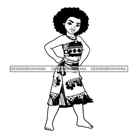 Black Princess Moana Afro Hairstyle Cartoon Illustration Hero's Fantasy Animation Fairy Black Figure Designs For T-Shirt and Other Products SVG PNG JPG Cutting Files For Silhouette Cricut and More!