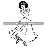 Black Princess Long Dress Afro Hairstyle Cartoon Illustration Hero's Fantasy Animation Fairy Black Figure Designs For T-Shirt and Other Products SVG PNG JPG Cutting Files For Silhouette Cricut and More!