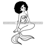 Black Princess Mermaid Tail Afro Hairstyle Cartoon Illustration Hero's Fantasy Animation Fairy Black Figure Designs For T-Shirt and Other Products SVG PNG JPG Cutting Files For Silhouette Cricut and More!