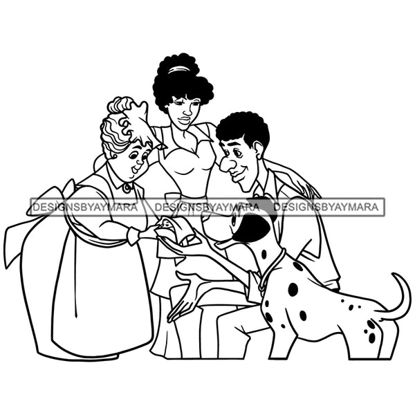 Cute Black Family Dalmatian Dog Maid Man Black Woman Cartoon Illustration Hero's Fantasy Animation Fairy Black Figure Designs For T-Shirt and Other Products SVG PNG JPG Cutting Files For Silhouette Cricut and More!