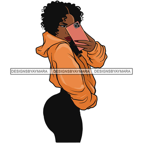 Sexy Afro Woman Taking Sideway Selfie Big Butt Curvy Sweater Melanin Morena Bella Afro Puff Kinky Hair Designs For T-Shirt and Other Products SVG PNG JPG Cutting Files For Silhouette Cricut and More!