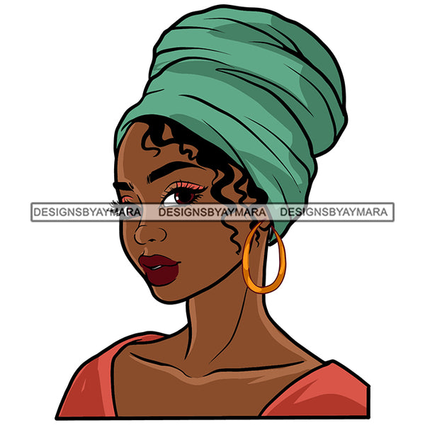Big Turban Afro Woman Nubian Hoop Earrings Melanin Morena Bella Big Afro Puff Kinky Hair Designs For T-Shirt and Other Products SVG PNG JPG Cutting Files For Silhouette Cricut and More!