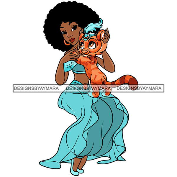 Black Princess Cute Little Tiger Afro Kinky Hair Cartoon Illustration Hero's Fantasy Animation Fairy Black Figure Designs For T-Shirt and Other Products SVG PNG JPG Cutting Files For Silhouette Cricut and More!
