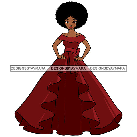 Black Princess Long Dress Afro Hairstyle Cartoon Illustration Hero's Fantasy Animation Fairy Black Figure Designs For T-Shirt and Other Products SVG PNG JPG Cutting Files For Silhouette Cricut and More!