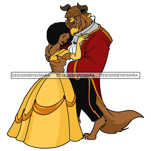 Black Princess Beast and Beauty Love Animal La Bella Y La Bestia Monster Cartoon Illustration Hero's Fantasy Animation Fairy Black Figure Designs For T-Shirt and Other Products SVG PNG JPG Cutting Files For Silhouette Cricut and More!