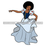 Black Princess Long Dress Afro Hairstyle Cartoon Illustration Hero's Fantasy Animation Fairy Black Figure Designs For T-Shirt and Other Products SVG PNG JPG Cutting Files For Silhouette Cricut and More!