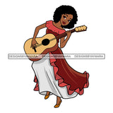Black Princess Playing Guitar Afro Kinky Hair Cartoon Illustration Hero's Fantasy Animation Fairy Black Figure Designs For T-Shirt and Other Products SVG PNG JPG Cutting Files For Silhouette Cricut and More!