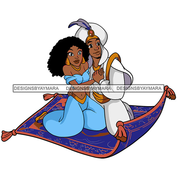 Black Princess Prince Black Aladdin Carpet Flying Cartoon Illustration Hero's Fantasy Animation Fairy Black Figure Designs For T-Shirt and Other Products SVG PNG JPG Cutting Files For Silhouette Cricut and More!