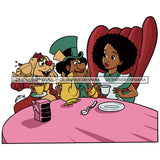 Black Princess Alice Animals Long Dress Afro Hairstyle Cartoon Illustration Hero's Fantasy Animation Fairy Black Figure Designs For T-Shirt and Other Products SVG PNG JPG Cutting Files For Silhouette Cricut and More!