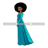 Black Princess Long Dress Afro Hairstyle Cartoon Illustration Hero's Fantasy Animation Fairy Black Figure Designs For T-Shirt and Other Products SVG PNG JPG Cutting Files For Silhouette Cricut and More!