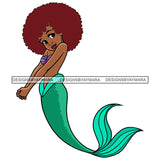 Black Mermaid Jasmine Red Afro Hairstyle Green Tail Princess Cartoon Illustration Hero's Fantasy Animation Fairy Black Figure Designs For T-Shirt and Other Products SVG PNG JPG Cutting Files For Silhouette Cricut and More!