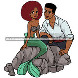Black Princess Mermaid Green Tail Prince Jasmine Red Afro Hairstyle Cartoon Illustration Hero's Fantasy Animation Fairy Black Figure Designs For T-Shirt and Other Products SVG PNG JPG Cutting Files For Silhouette Cricut and More!